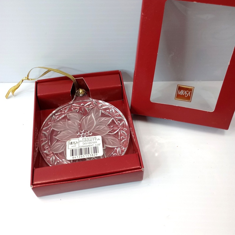 Mikasa Festive Poinsettia‎ Crystal Ornament 3.25" Round Holiday Christmas